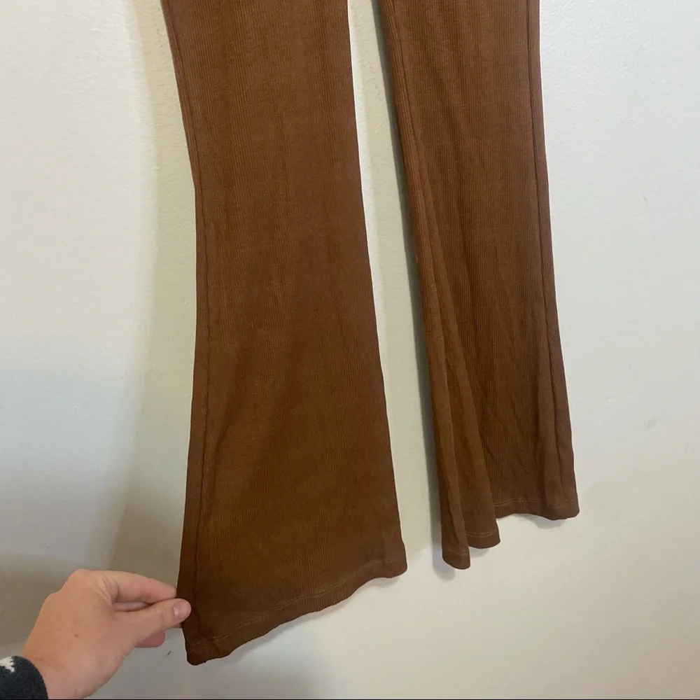 NWT Princess Polly Imogen Pants Tan Ribbed Drawstring Ruched Boot Cut Y2K Sz 6 - Picture 4 of 7
